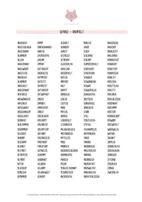 Liste: Gefühle und Bedürfnisse